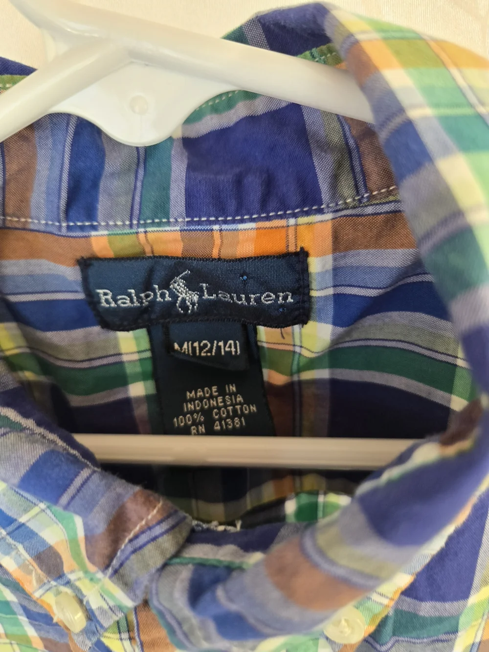 Ralph Lauren Blue, Green & Orange Plaid Short-Sleeve Button-Down Shirt